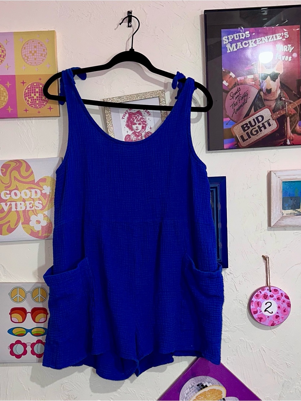 Royal Blue Sleeveless Pocket Romper